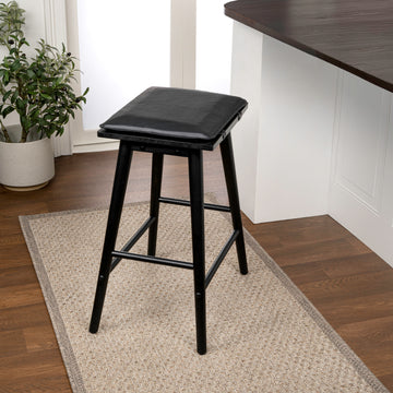 Peroni MidCentury Classic Saddle-Seat Solid Wood/Vegan Leather Backless Counter Stool with Removeable Cushion